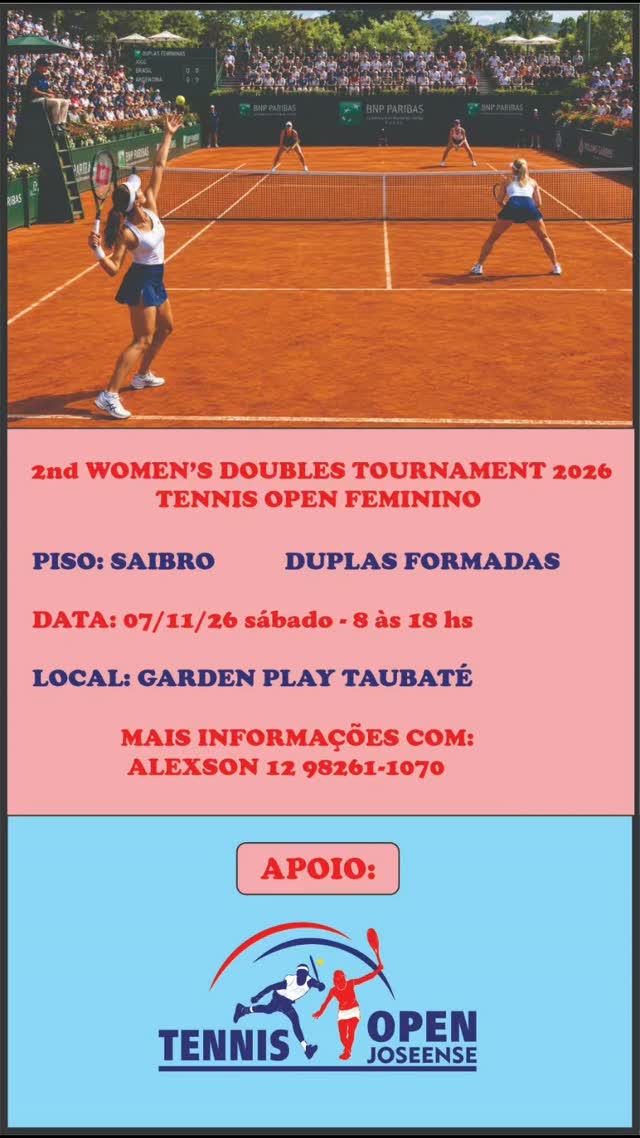 Divulgação do torneio feminino de duplas de 7 de novembro de 2026